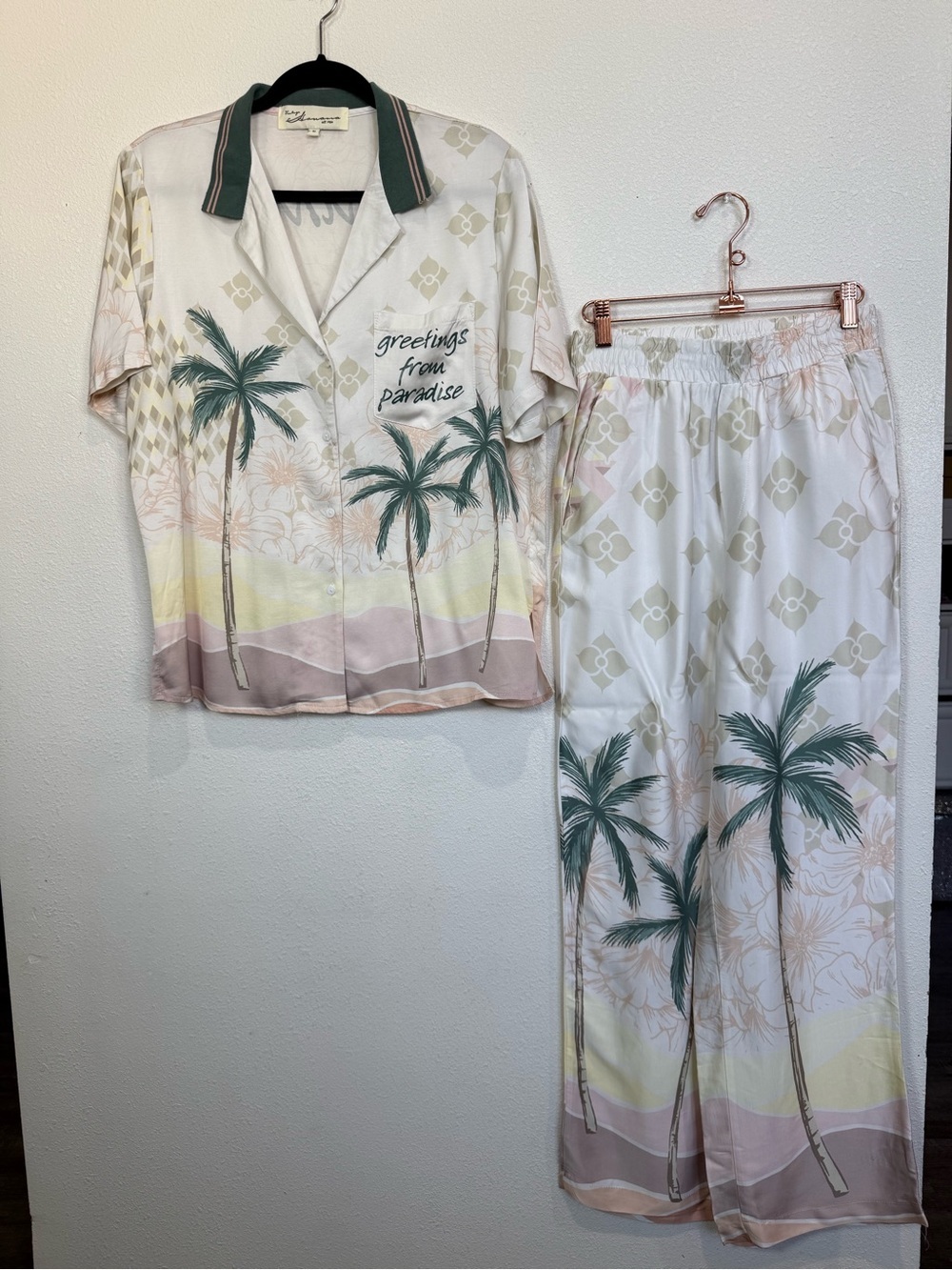 Vintage Havana Paradise Print 2 Piece Set Tropical Lounge Pajama Set S - Picture 2 of 13